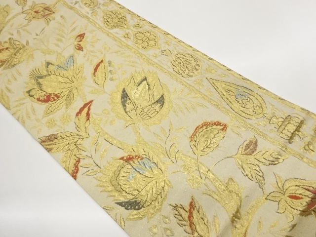 JAPANESE FUKURO OBI / MATELASSE / WOVEN ABSTRACT FLORAL PLANTS